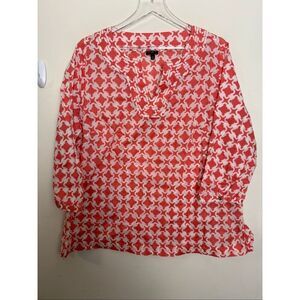 Talbots Coral White Geometric Print Tunic Blouse Plus Size 2X Casual Classic